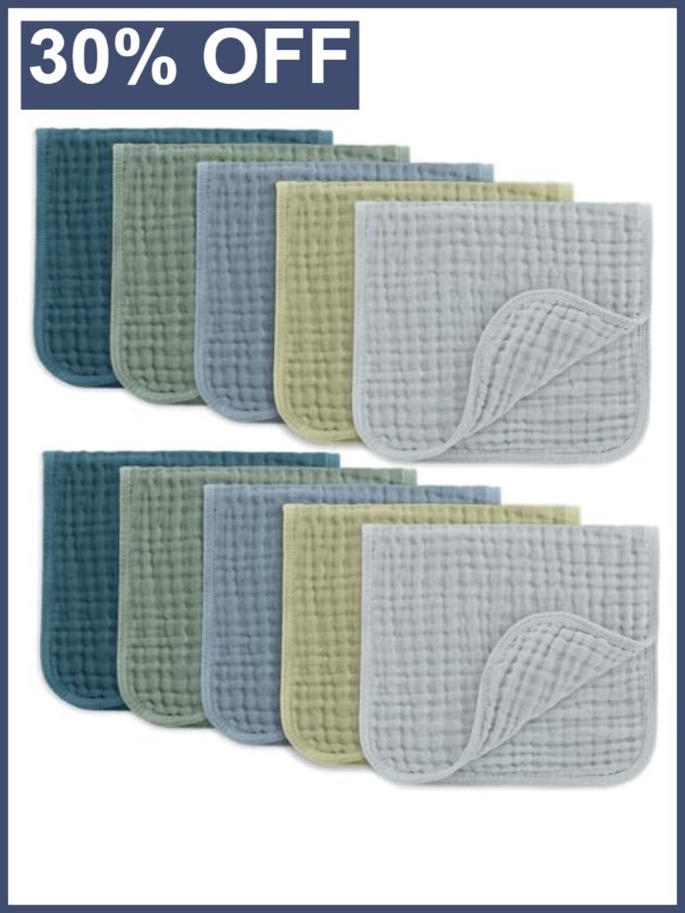6-Layer Muslin Cotton Burp Cloths 10 Pack 20x10
